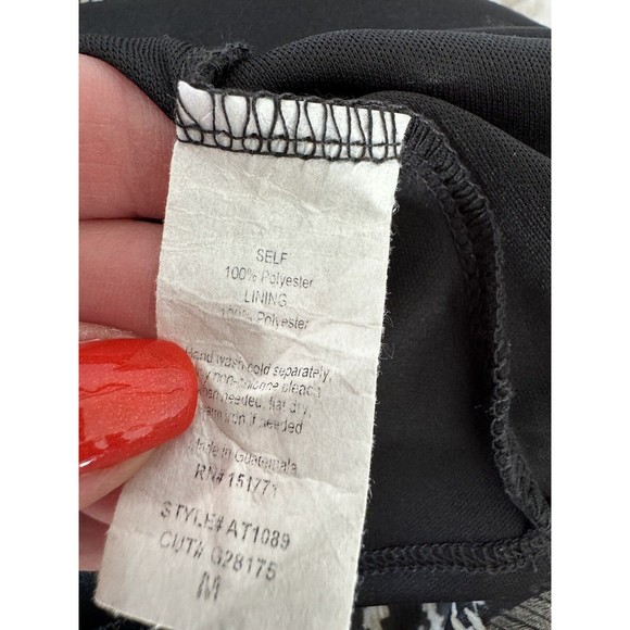 Kaileigh women black Tan Floral Short Sleeve Blouse Keyhole Neck Office Career M - Picture 7 of 8